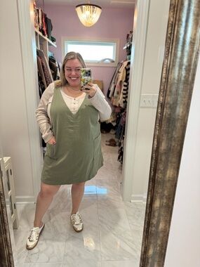 Aerie Olive Green V-Neck Pinafore Dress